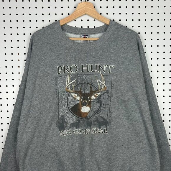 Pro Hunt Big Game Gear‎ Crewneck Sweatshirt Sz XXL 2XL Hunting Deer Graphic Gray - Picture 1 of 5